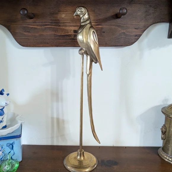 Vintage Decorative Brass Parrot Tall Perch Base Sculpture Hollywood Regency MCM - Picture 5 of 16